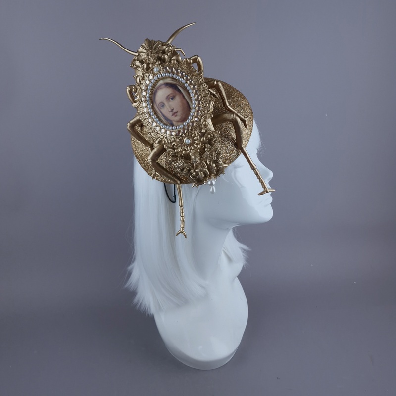 Worship Giant Filigree Gold & Pearl Cockroach Fascinator Hat