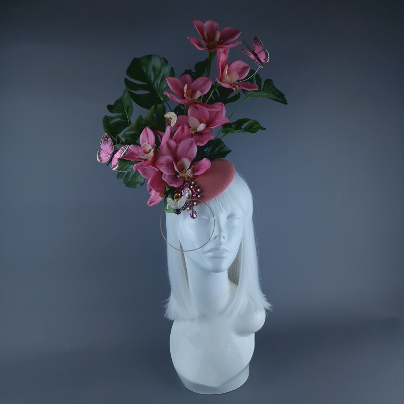 Altheda Pink Orchids, Butterflies & Bees Fascinator Hat