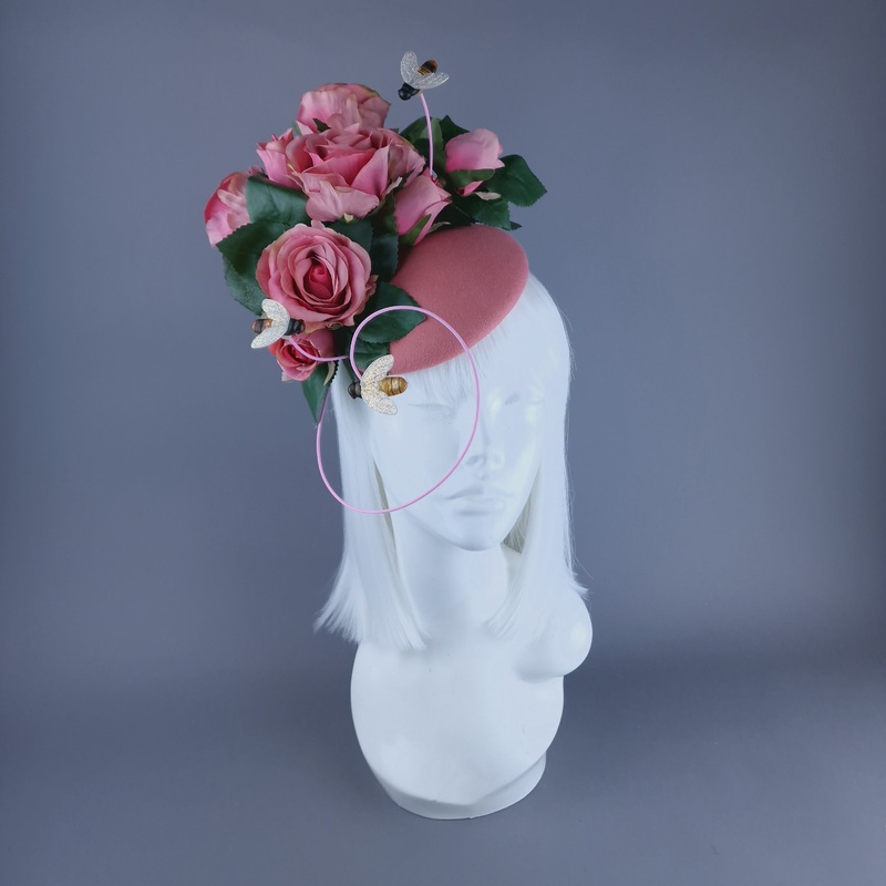 Ayana Pink Rose & Bees Fascinator Hat