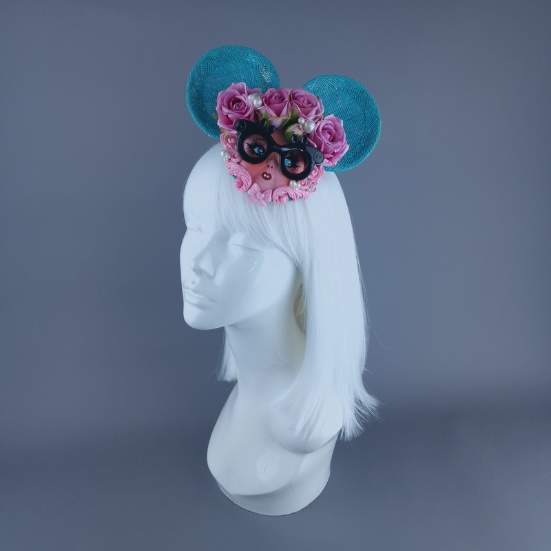 Beeb Blue & Pink Dollface Ear Fascinator Hat