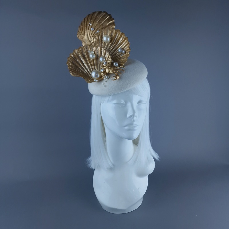 Ceto Gold & Pearl Shell & Crab Fascinator Hat