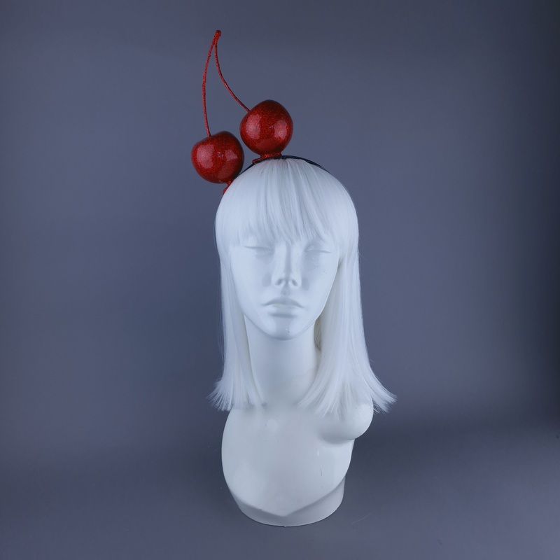 Cherry Addicted Large Red Glitter Cherries Headband Headpiece