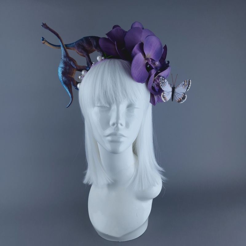 Dino Love Dinosaur, Pearls & Purple Orchid Headdress