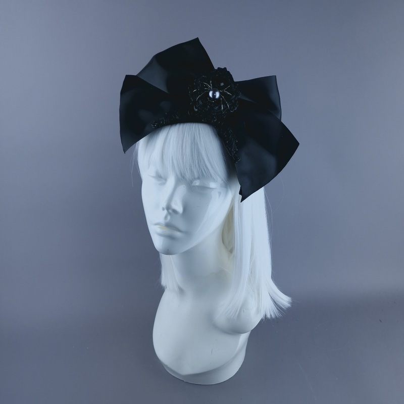  Dinsmore Black Bow, Spider & Filigree Vintage Style Headdress