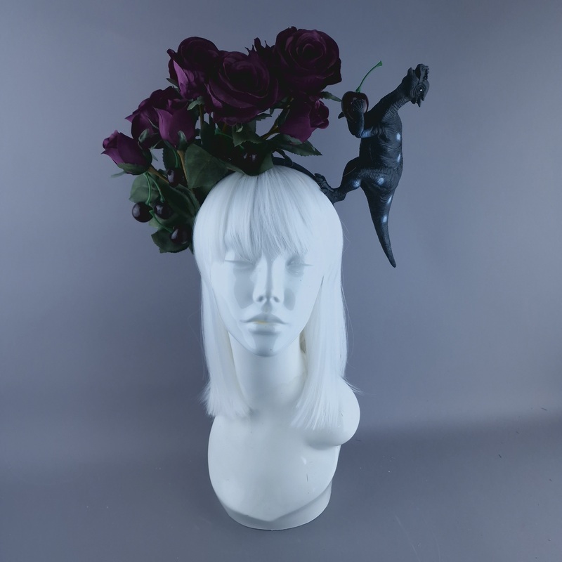 Donia Deep Plum Rose, Cherries and Dinosaur Headdress