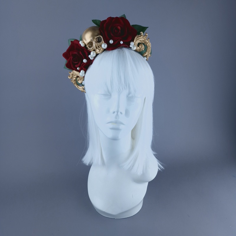 Erela Skull, Filigree & Red Rose Headpiece