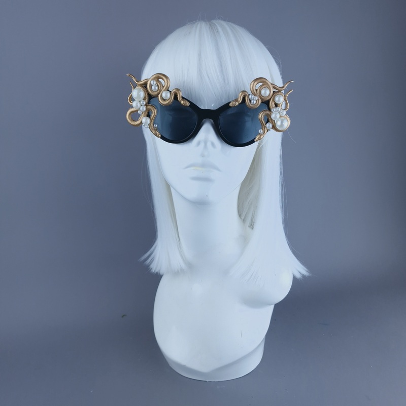 Ethelinda Gold & Pearl Snake Black Sunglasses