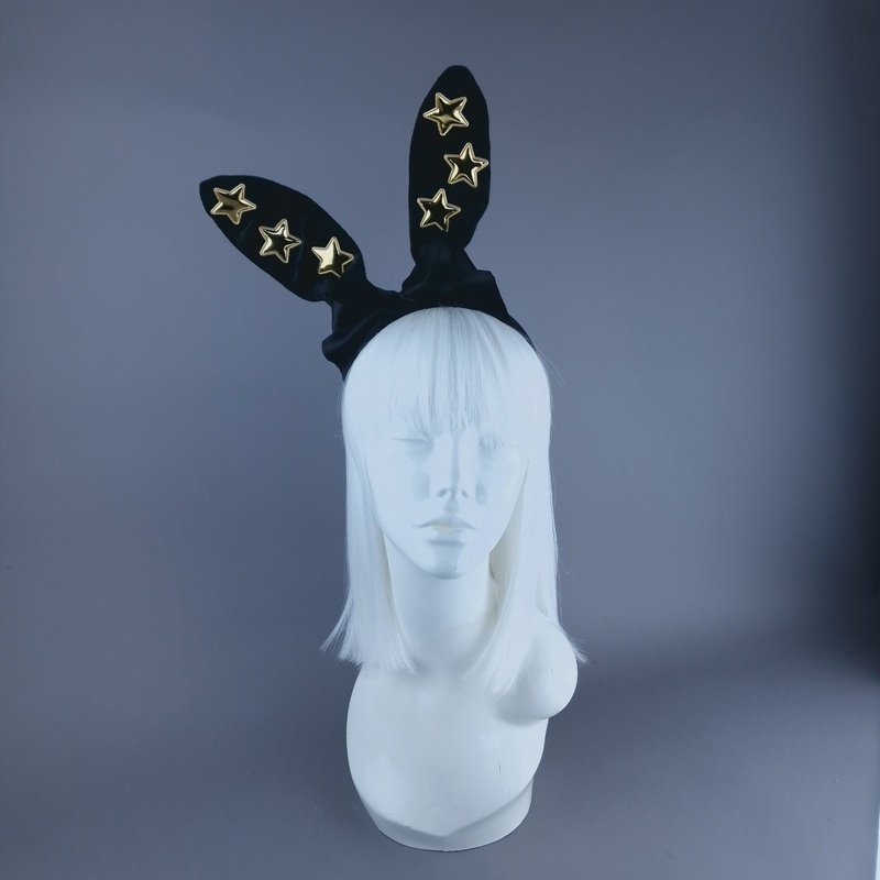 Izar Black Bunny Rabbit Ear with Gold Stars Headpiece
