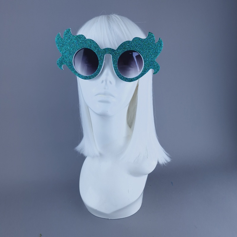 Kira Oversized Teal Glitter Sunglasses