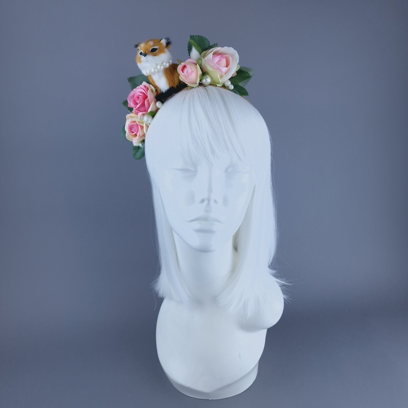 Kit Fox, Pearls & Pink Roses Headpiece