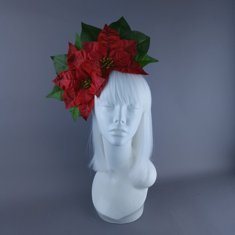 Large Red Poinsettia Xmas Headdress