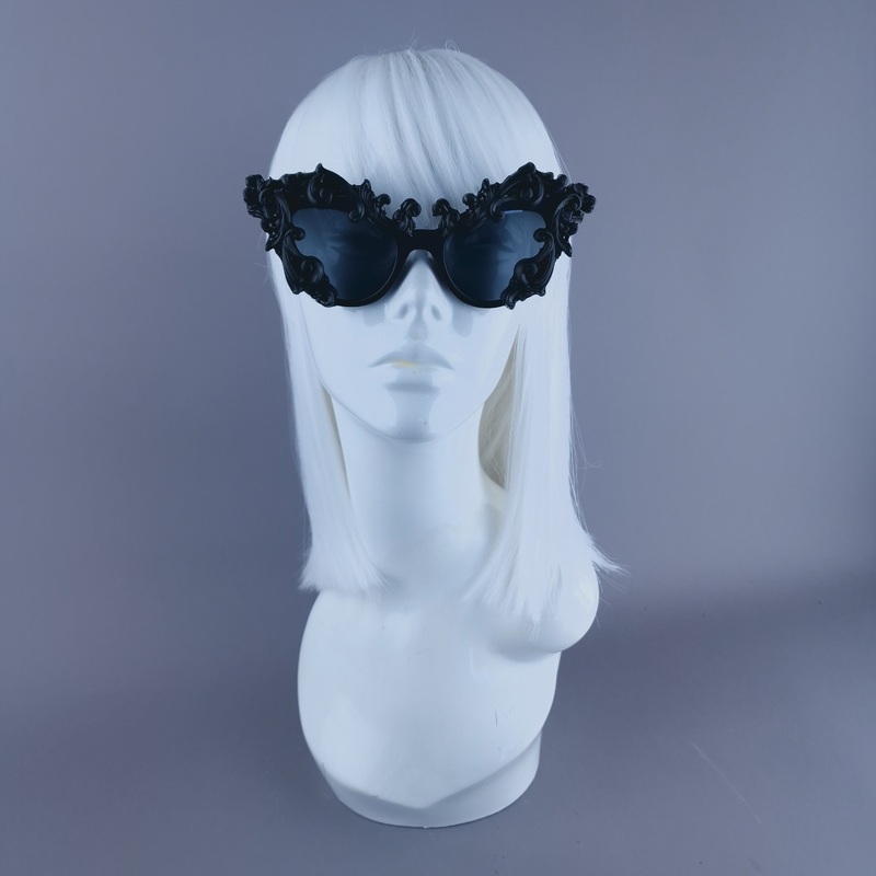Lethia Black Filigree Cats Eye Sunglasses