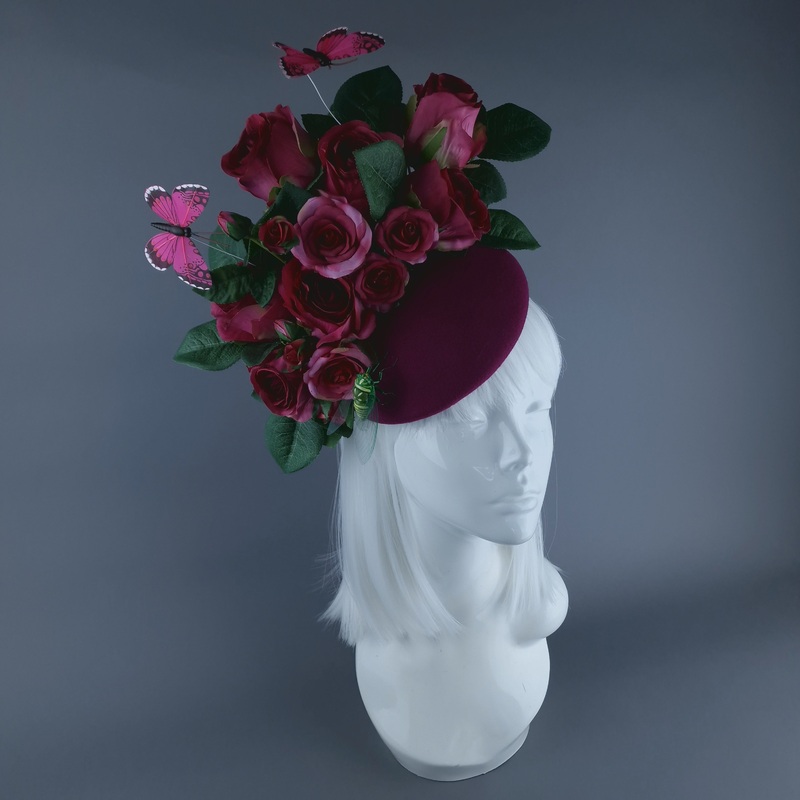 Lyra Pink Rose, Butterfly & Insect Flower Fascinator Hat