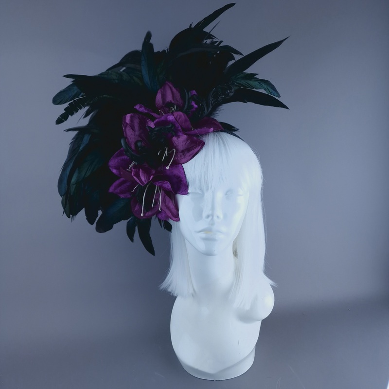 Moloch Purple Flower Feather & Filigree Headpiece