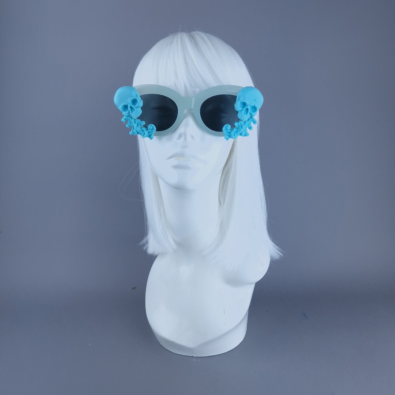Velika Pastel Blue Filigree & Skull Sunglasses