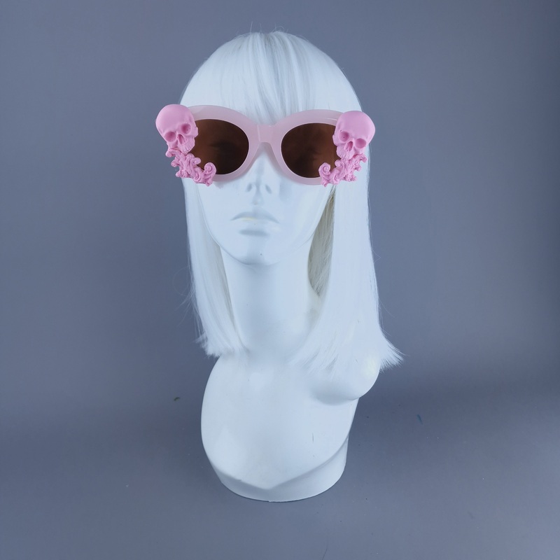 Velika Pastel Pink Filigree & Skull Sunglasses