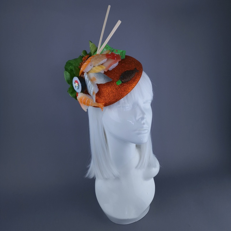 Wasabi Orange Sushi Food Fish Fascinator Hat