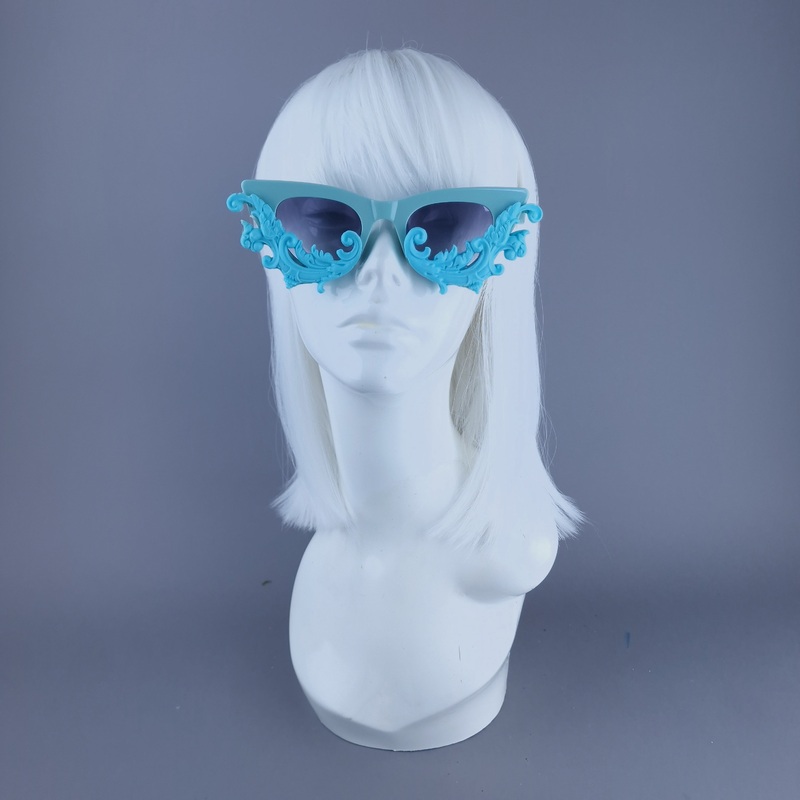 Xenobia Pastel Blue Cat Eye Filigree Sunglasses