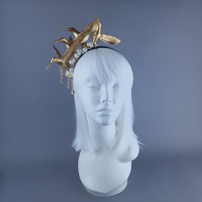 Zarina Gold & Pearl Hummingbird Headband