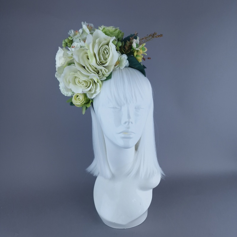 Acantha Light Green Rose Flower Headdress