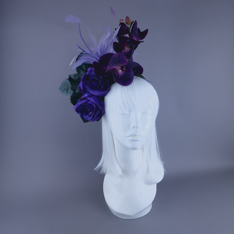 Alina Purple Orchid & Rose Feather Headdress