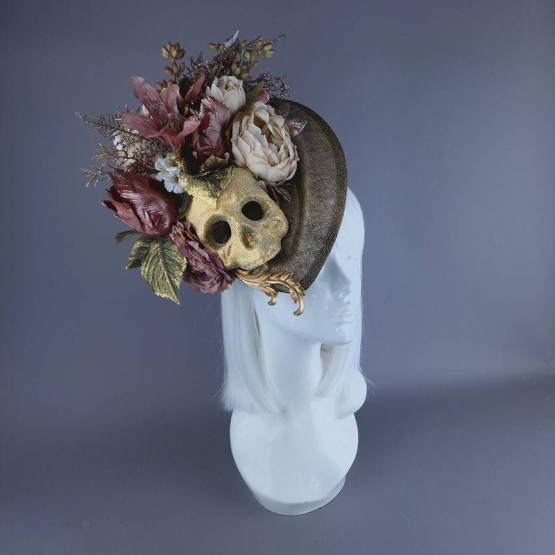 Asura Skull & Flower Gold & Brown Fascinator Hat