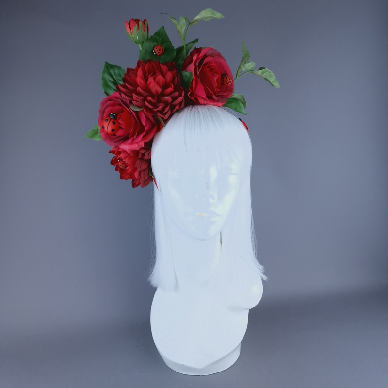 Buggg Red Rose & Ladybird Flower Headdress