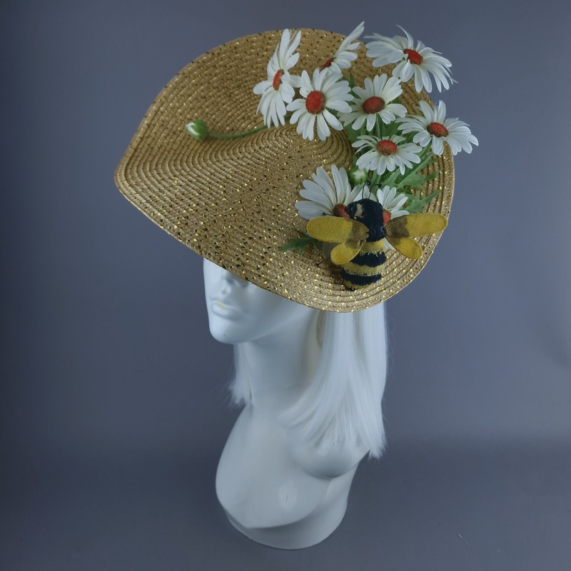 Bumble Daisy Flowers & Bee Fascinator Hat