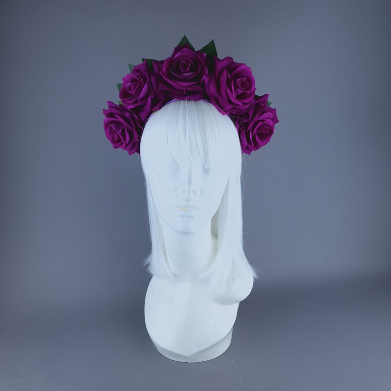 Cerise Pink Rose Flower Headdress & Neckpiece