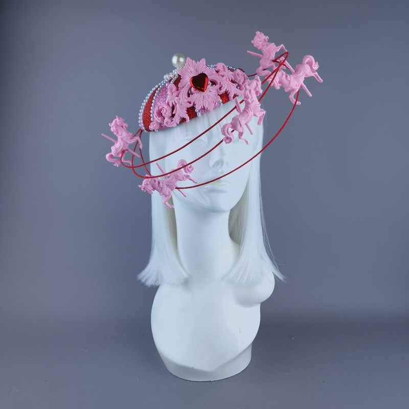 Cirque Love Pink, Red & Pearl Circus Carousel Wired Veil Hat