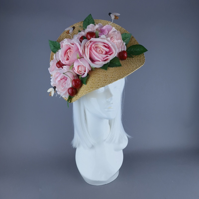 Daphne Pink Rose & Cherry Fascinator Hat