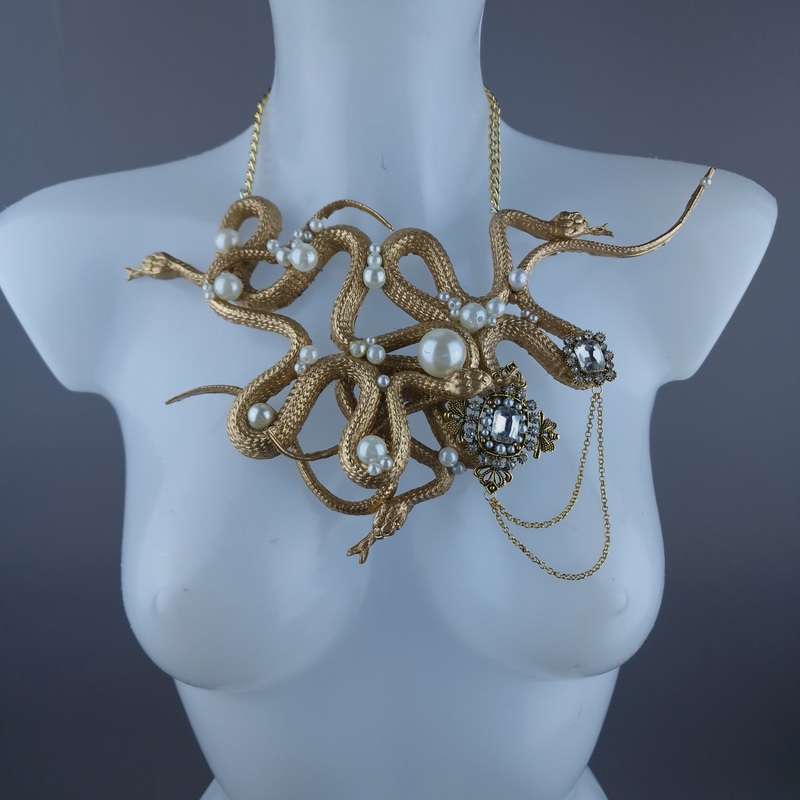 Entwine Gold & Pearl Snake Neckpiece