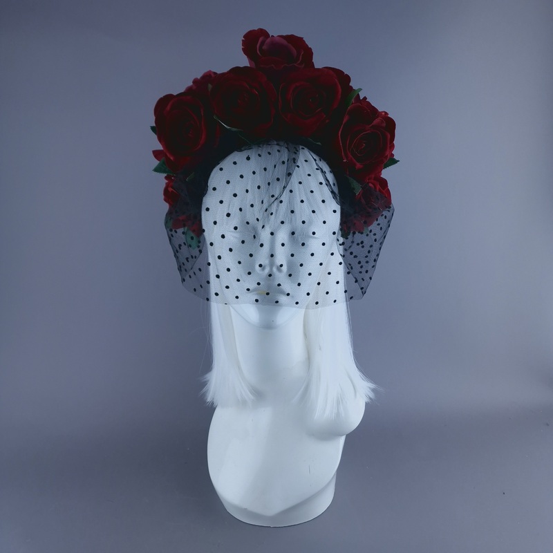 Illusion Red Rose & Veil Flower Headdress