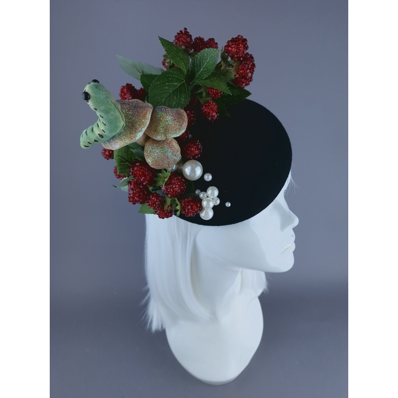 Joy Raspberries, Pearls, Mushroom & Caterpillar Fascinator Hat