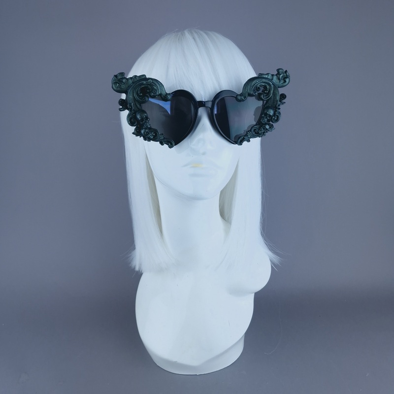 Jupiter Teal & Black Filigree Heart Shaped Sunglasses