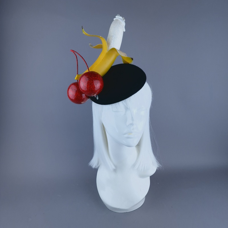 Misbehave Glittered Giant Cherries & Banana Food Fascinator Hat