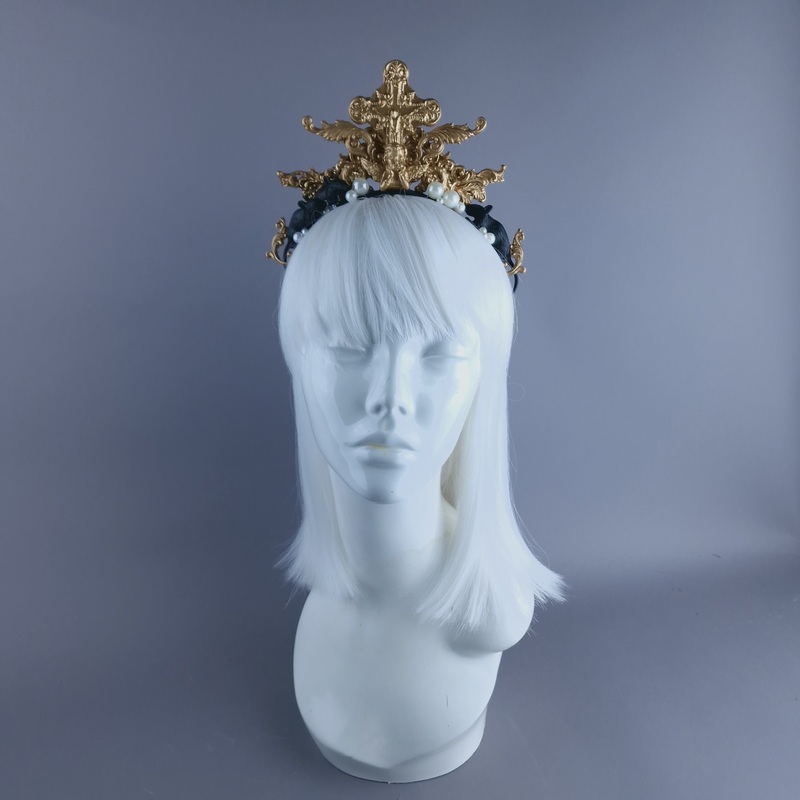 Miu Black Rat, Pearl & Gold Filigree Headpiece