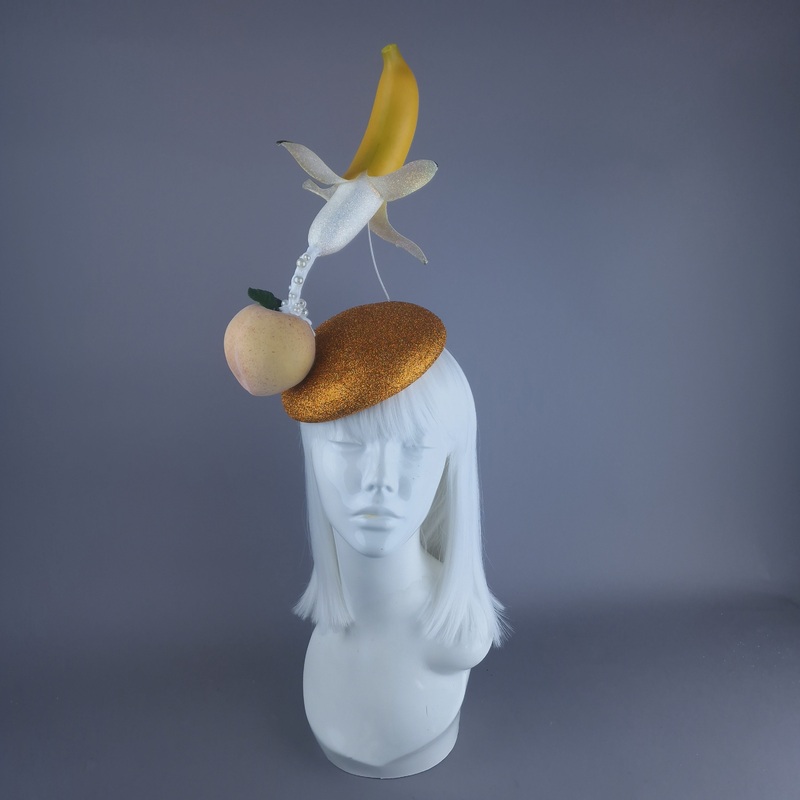 Peaches & Cream Glittered Banana Food Fascinator Hat