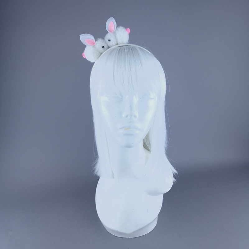 Pompom White Bunny Rabbit Glitter Headband