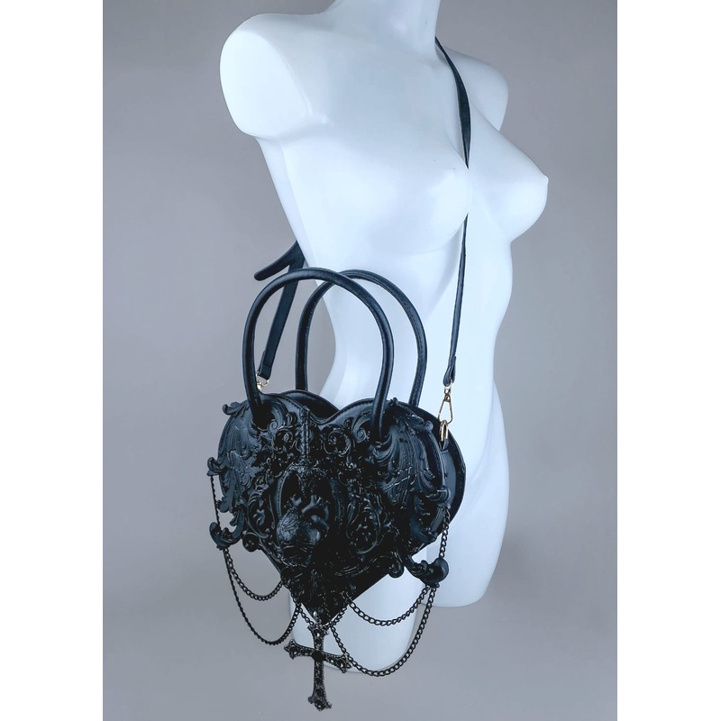 Tullia Black Filigree Heart Shaped Handbag