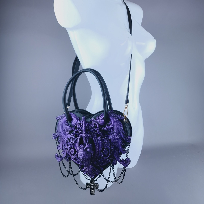 Tullia Purple Filigree Heart Shaped Handbag