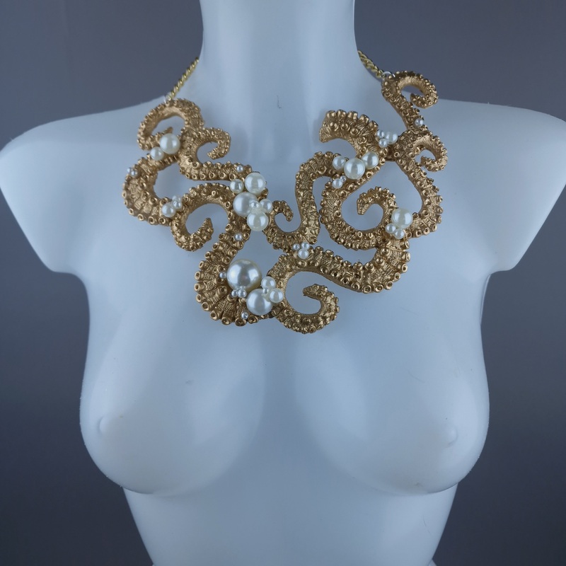 Writhe Gold & Pearl Tentacle Neckpiece