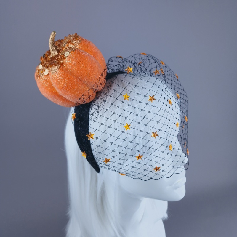 All Hallows Orange Pumpkin & Star Veil Headdress