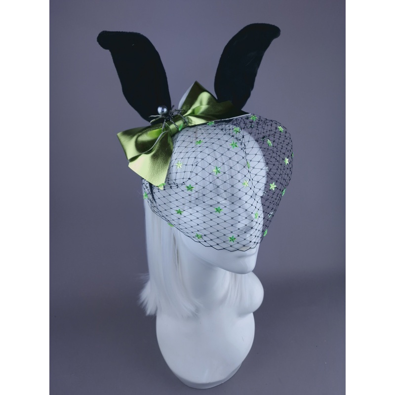 Bad Bunny Rabbit & Green Bow Veil Headdress
