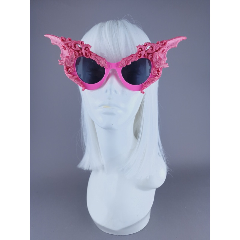 Bathory PinkFiligree Ornate Bat Wing & Cherub Sunglasses