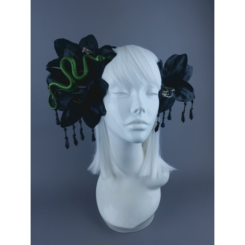 Black Flower Beading & Snake Headdress Fascinator