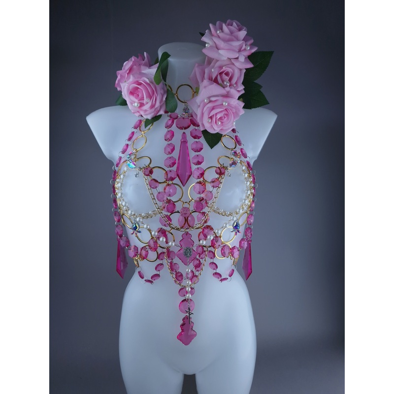 Chastity Pink Rose, Jewel & Chain Harness