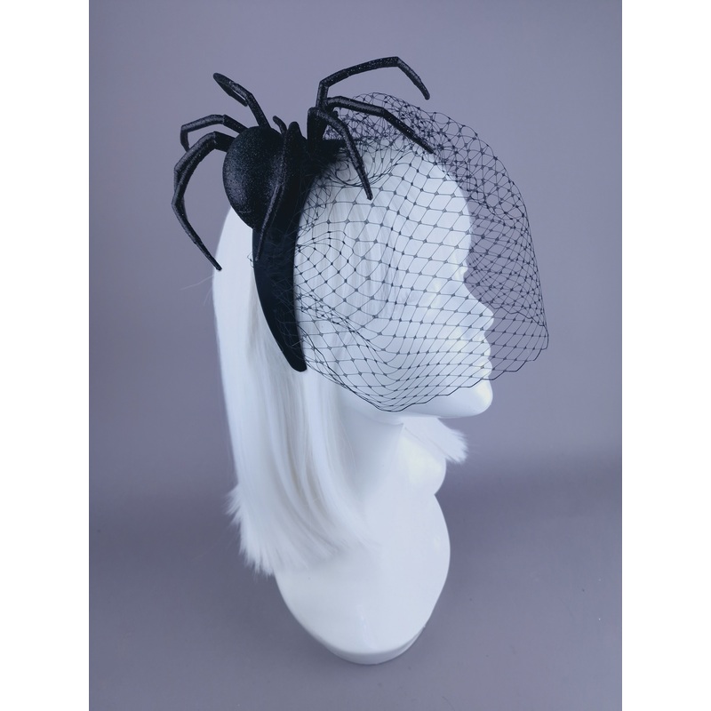 Creep black Glitter Spider Veil Headdress