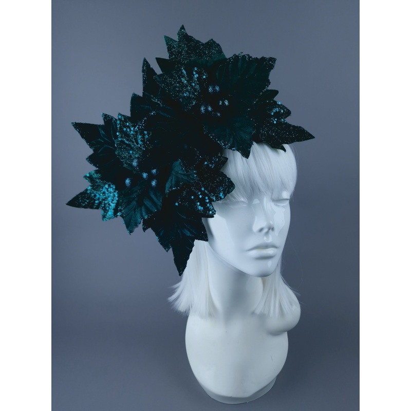 Dark Teal Green Poinsettia Xmas Headdress