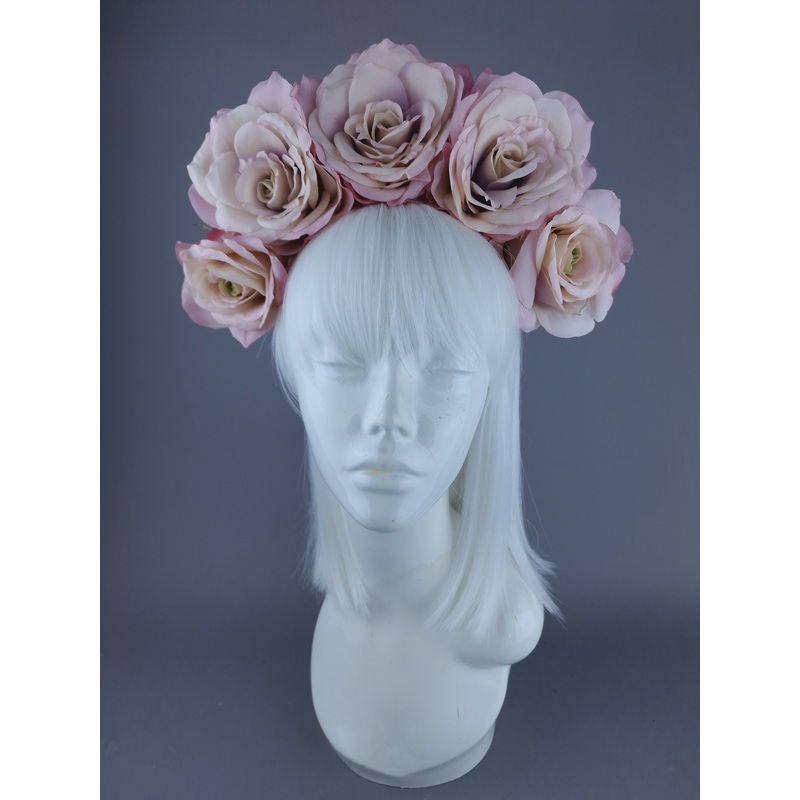 Dawn Pale Dusky Pink Rose Headdress & Neckpiece